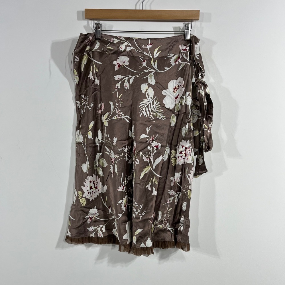 Kenzie Fairy Grunge 100% Silk Floral Satin Midi Skirt Large Whimsigoth 90s Boho